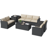 AECOJOY 7 PCS Outdoor Patio Furniture Sets with 2 Storage Boxes, Black & Beige