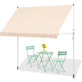 AECOJOY Manual Retractable Awning, 118" Non-Screw Outdoor Patio Awning, Beige