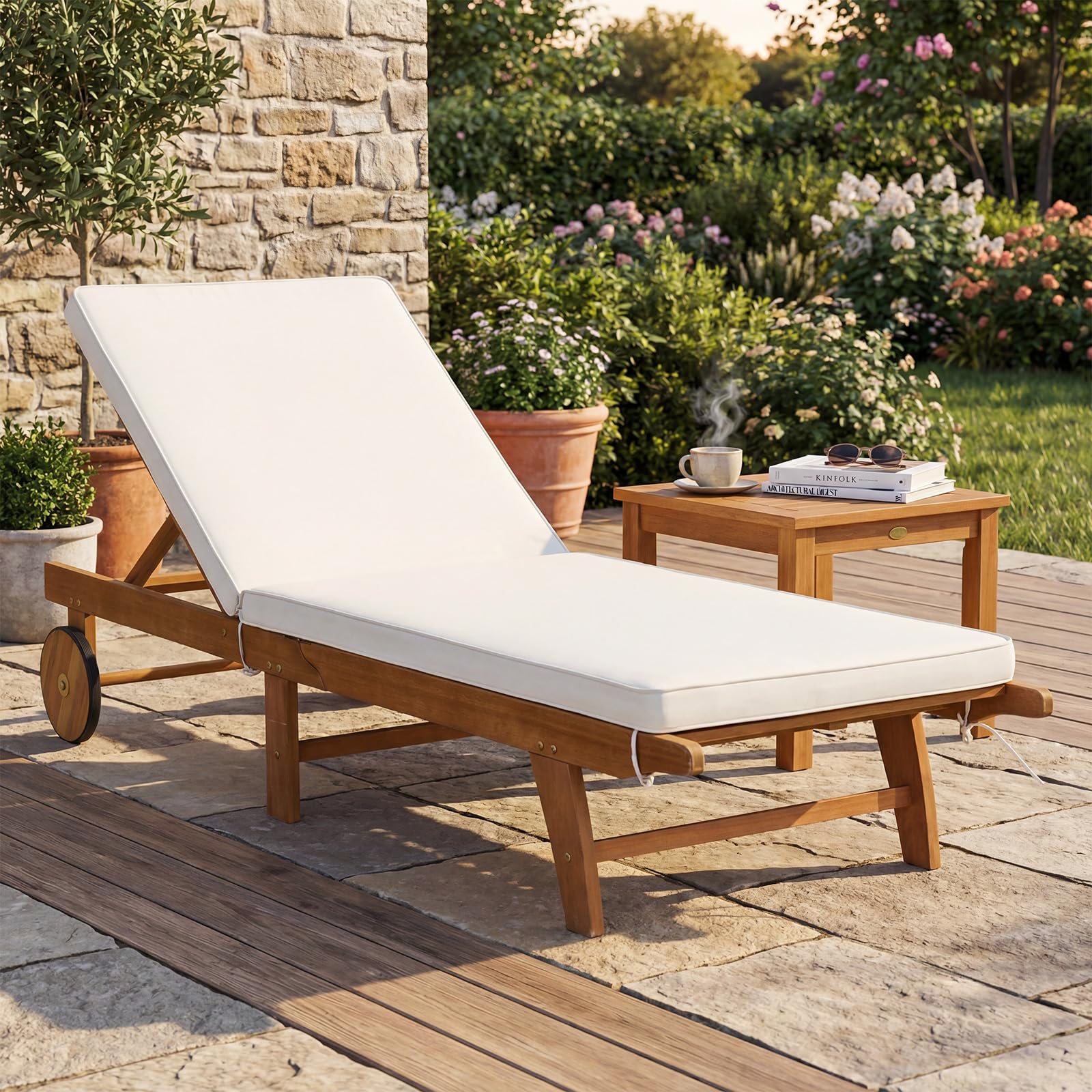 Tangkula Folding Lounge Chairs Outdoor Set of 1/2 Patio Eucalyptus Wood Chaise Lounge