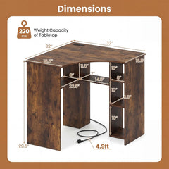 Tangkula 90-Degree Triangle Corner Desk with Charging Station & Open Storage Shelves