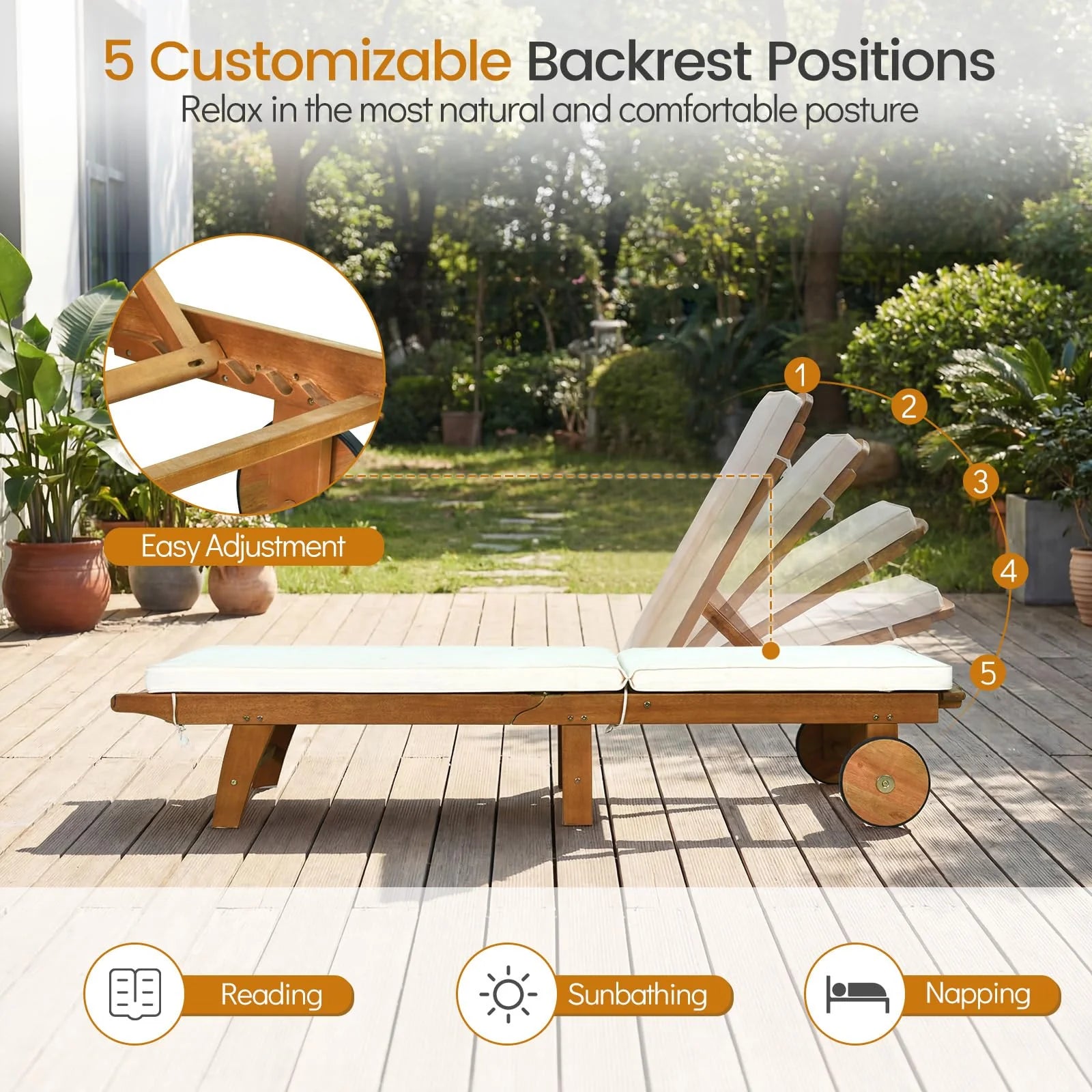 Tangkula Folding Lounge Chairs Outdoor Set of 1/2 Patio Eucalyptus Wood Chaise Lounge